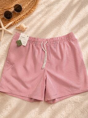 Goodfellow & Co XXL Red White Striped Swim Trunks 7” Inseam NWT Big & Tall